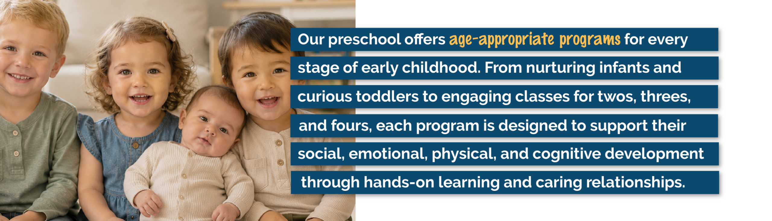 Children of different ages enrolled in preschool programs at Clemmons First Baptist Preschool