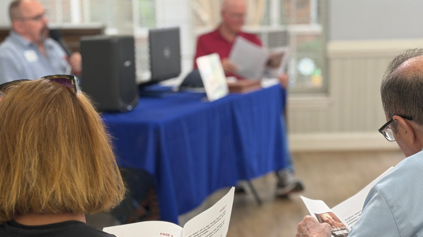 Community Bible Study led by volunteers from Clemmons First Baptist Church for residents of local assisted living communities.