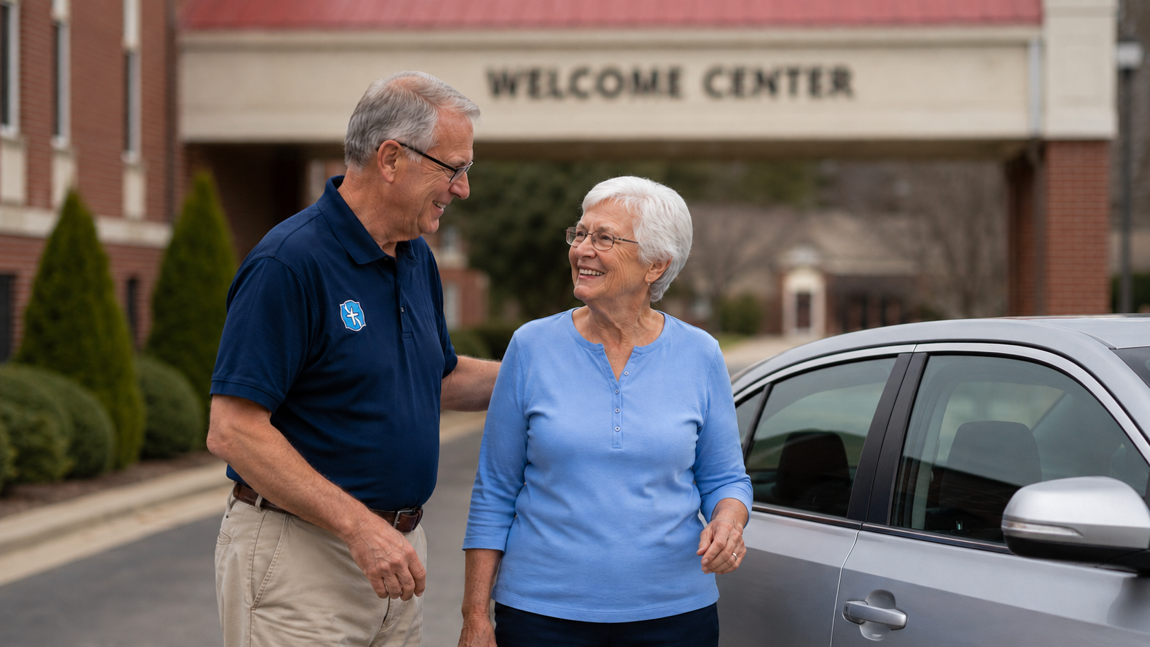 Medical Transportation Ministry volunteer helping a community member get to a medical appointment.