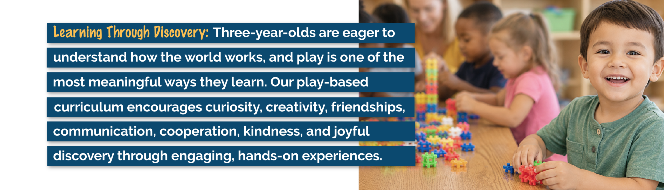 3 Year Old preschool students exploring hands-on learning activities