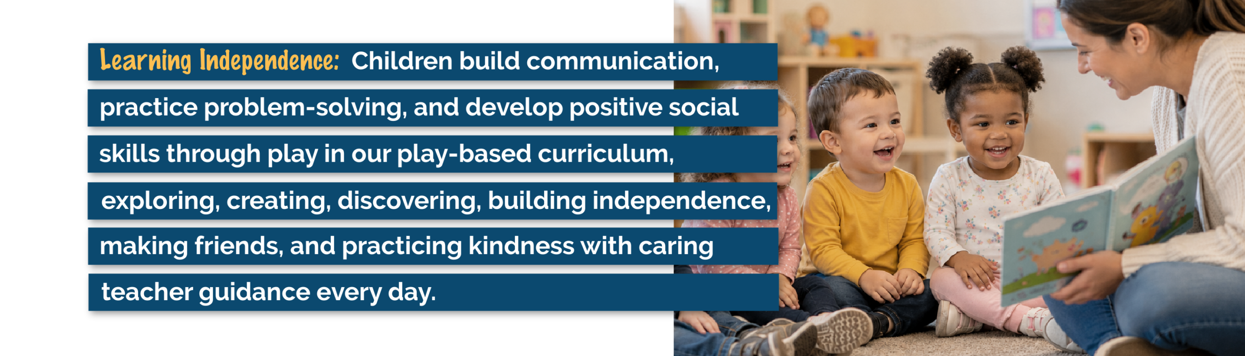 Children in the 2 Year Old Preschool program learning through play and teacher-guided activities